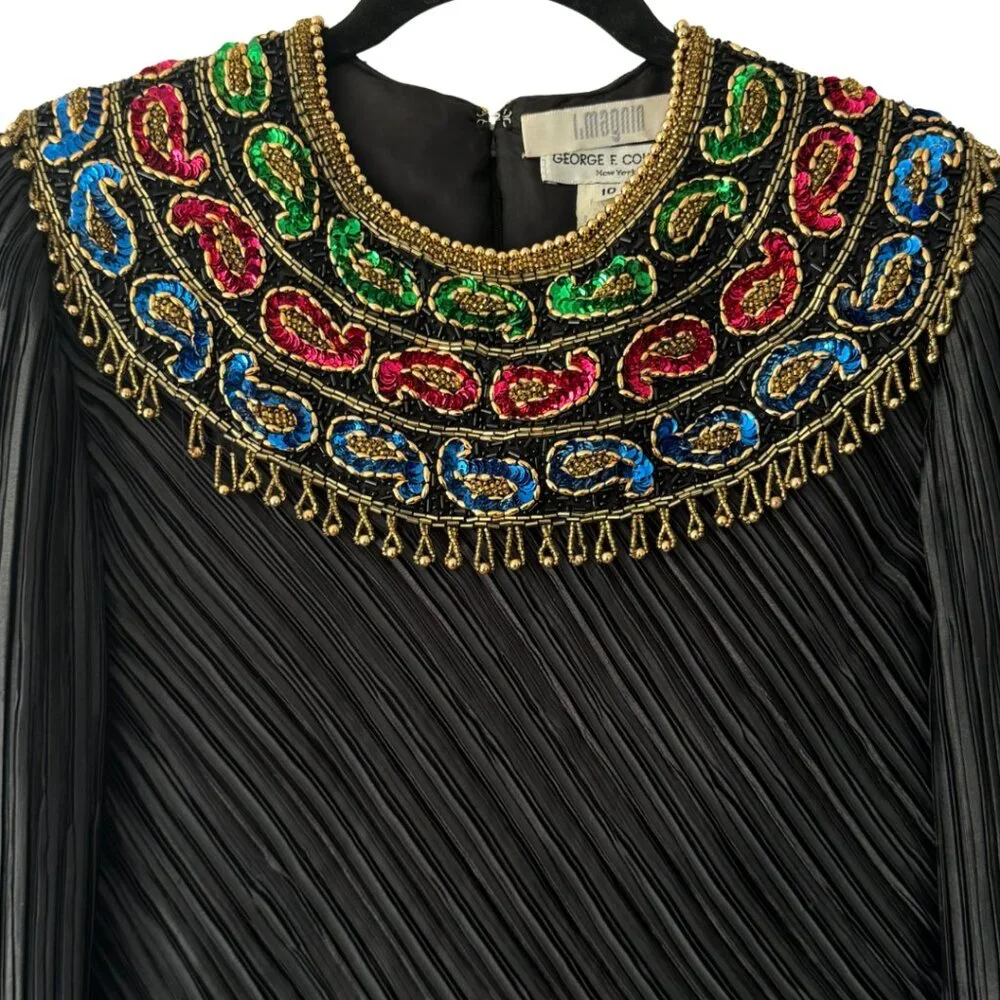 George F. Couture for I. Magnin 1980s Beaded Black Evening Gown Size 10 NEW - Picture 2 of 8